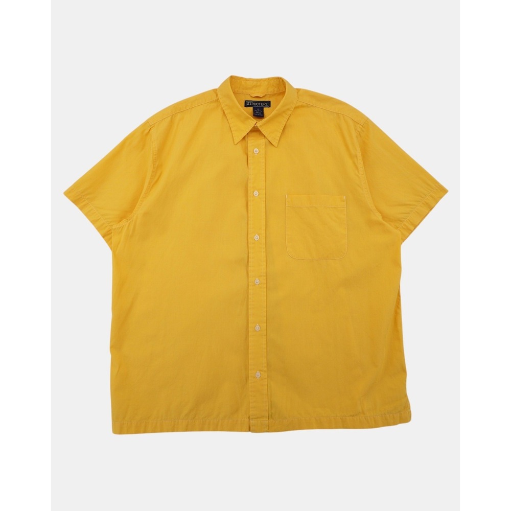 Vintage Structure Yellow Button Down Shirt Men's XL‎ Cotton Short Sleeve